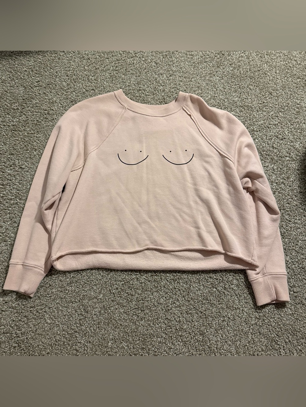 Soft Pink Graphic Crop Sweatshirt - Women Breast Cancer Smiley Face